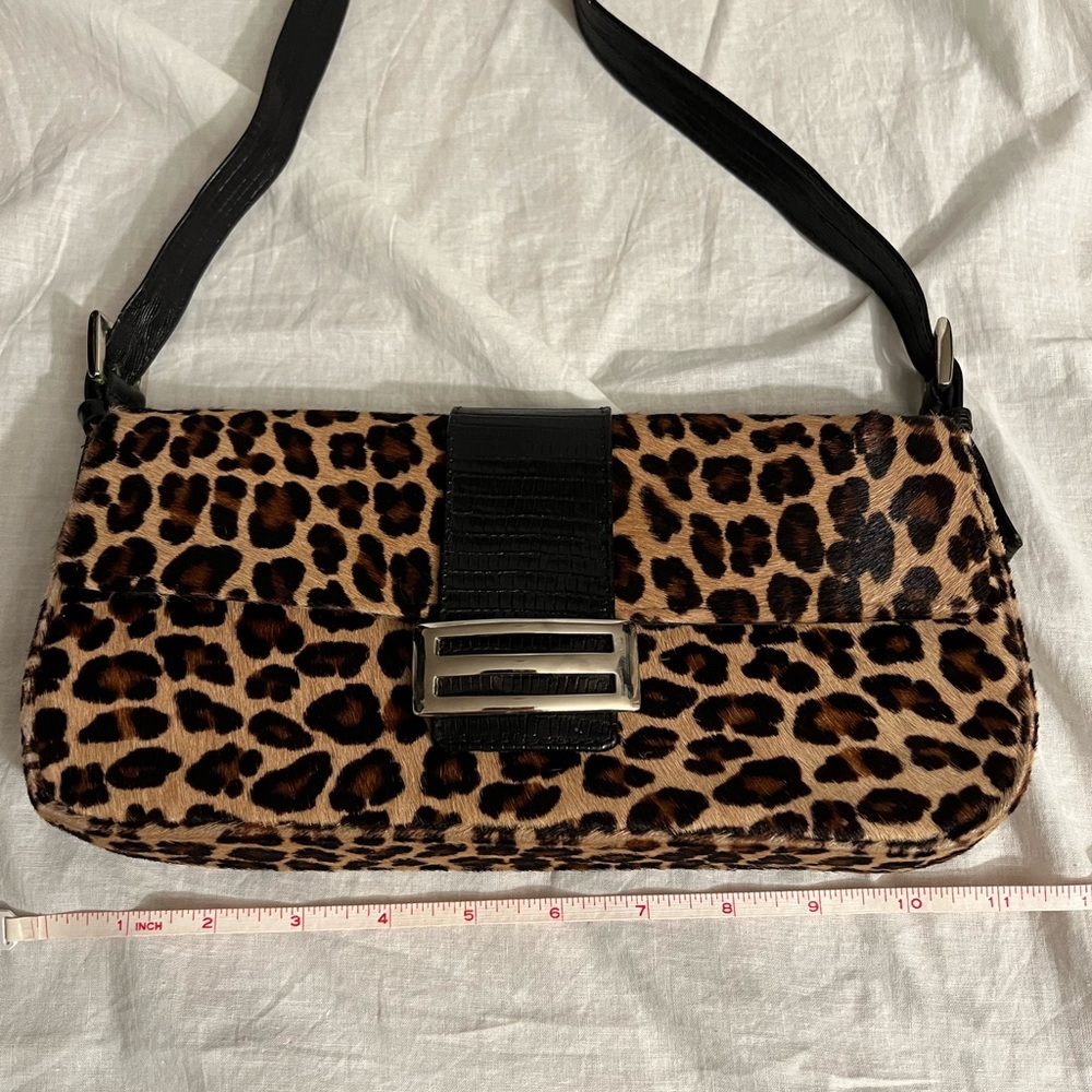 Vintage leopard print calf hair baguette